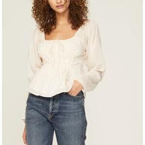 Somthing Navy Cream Peasant Top XS Milkmaid Pirate Cinched Crop Designer $135